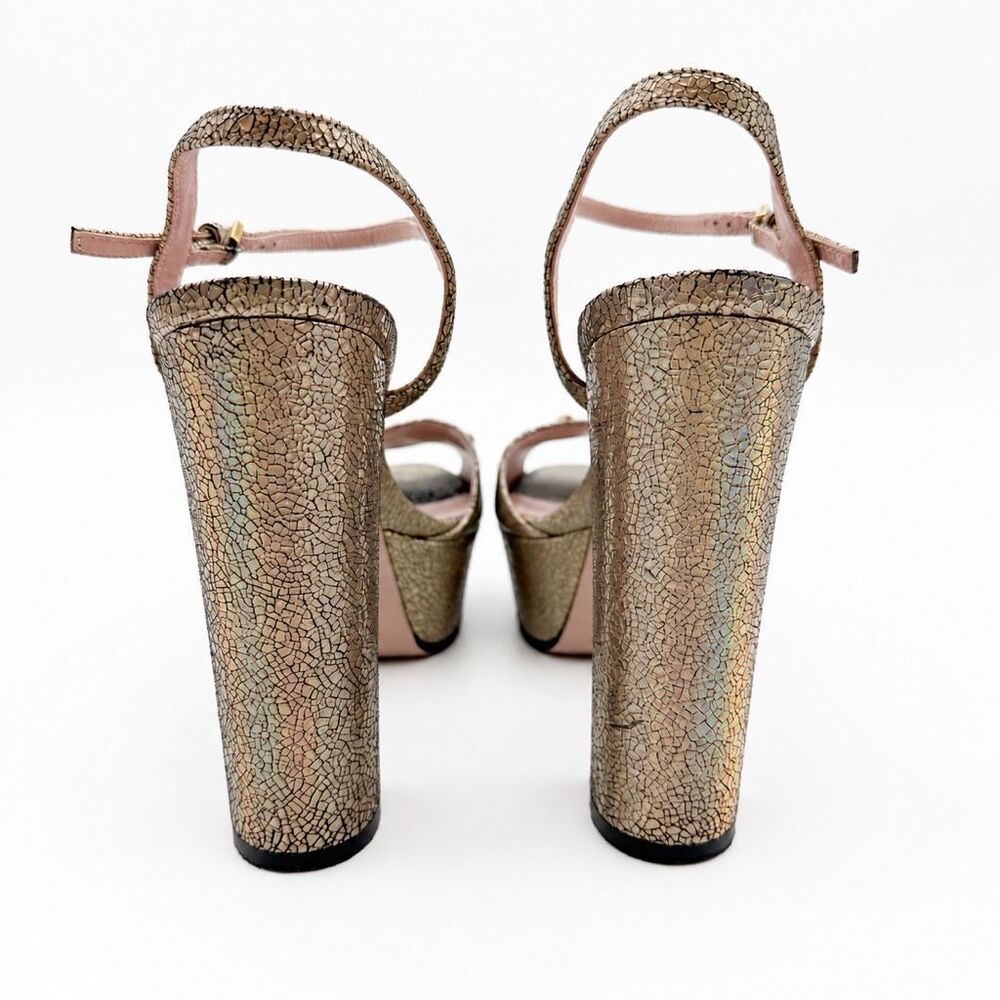 GUCCI Claudie Platform Horsebit Iridescent Gold Heeled Sandal Size 37 Leather - Picture 5 of 12